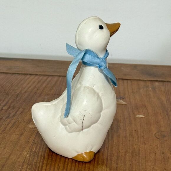 Ceramic Duck Figurine with Blue Ribbon - Picture 1 of 5